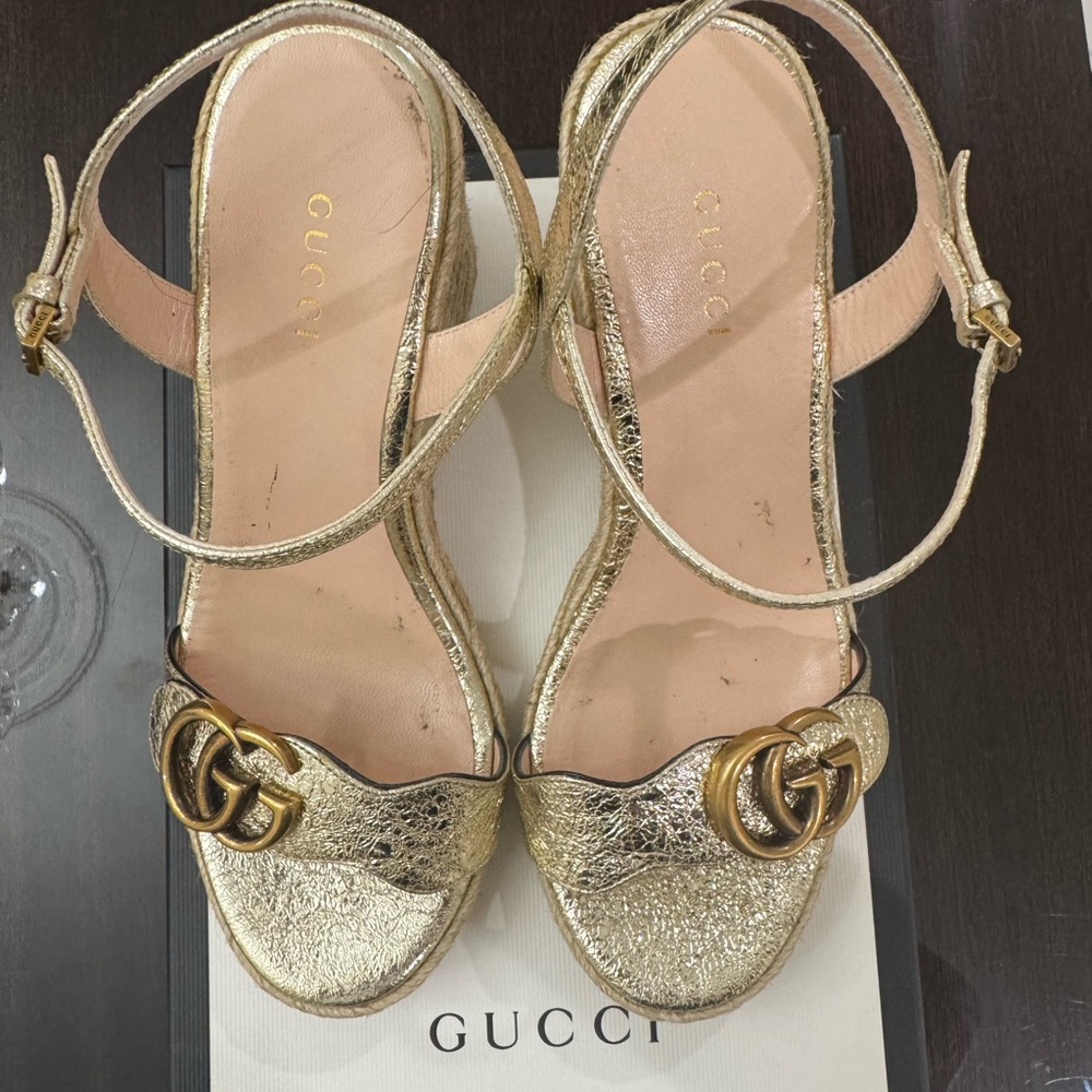Gucci Aitana GG Wedge Espadrille Sandals - Picture 2 of 7